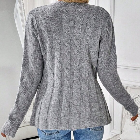 Grey Casual Women's Long Sleeve button down sweater Cardigan - Picture 4 of 7